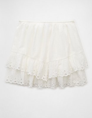 AE High-Waisted Embroidered Ruffle Mini Skirt