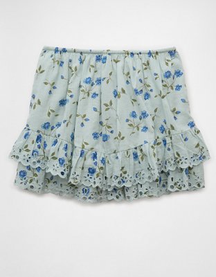 AE High-Waisted Embroidered Ruffle Mini Skirt