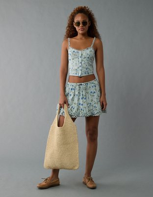 AE High-Waisted Embroidered Ruffle Mini Skirt