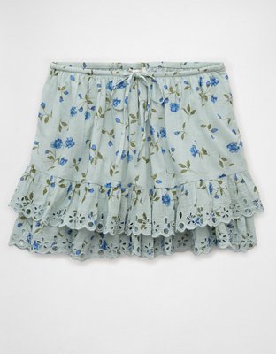 AE High-Waisted Embroidered Ruffle Mini Skirt