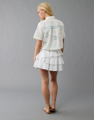 AE High-Waisted Asymmetrical Tiered Ruffle Mini Skirt