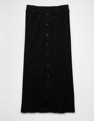 AE High-Waisted Button-Up Knit Midi Skirt
