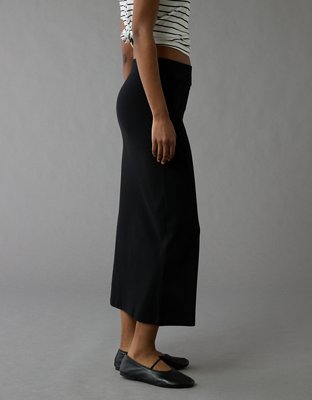 AE High-Waisted Button-Up Knit Midi Skirt