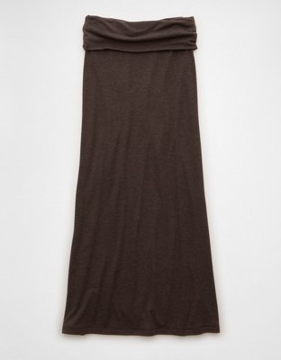 AE Cozy High-Waisted Foldover Maxi Skirt Womens Chocolate XXL 15$