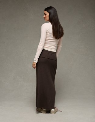 AE Cozy High-Waisted Foldover Maxi Skirt | American Eagle