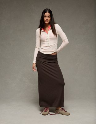 AE Cozy High-Waisted Foldover Maxi Skirt | American Eagle