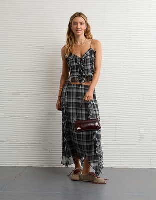 AE High-Waisted Plaid Maxi Skirt