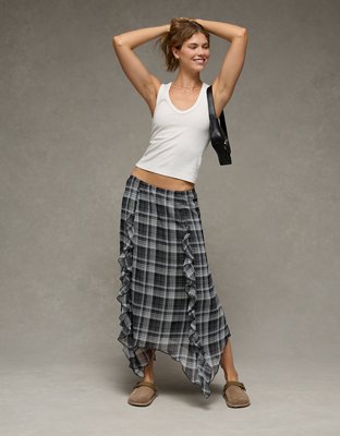 AE High-Waisted Plaid Maxi Skirt