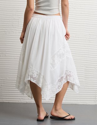 AE High-Waisted Lace Insert Midi Skirt