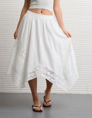 AE High-Waisted Lace Insert Midi Skirt