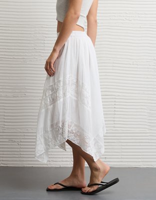AE High-Waisted Lace Insert Midi Skirt