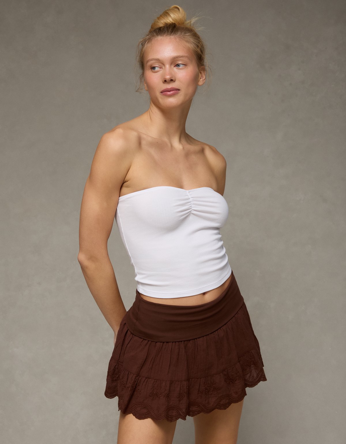 AE Mid-Rise Foldover Embroidered Mini Skort - image 5