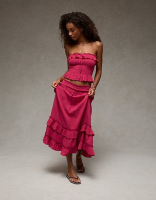 AE Mid-Rise Tiered Ruffle Maxi Skirt