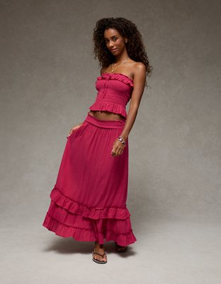 AE Mid-Rise Maxi Skirt con Volantes en Capas