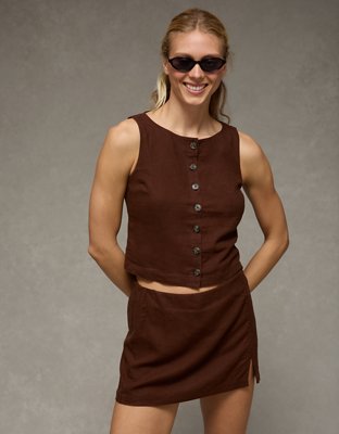 AE Mid-Rise Linen-Blend Mini Skort