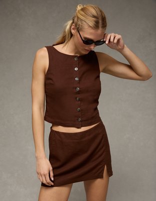 AE Mid-Rise Linen-Blend Mini Skort