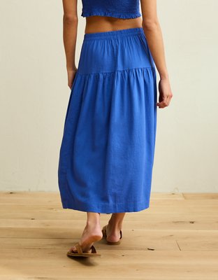Женская юбка American Eagle AE Mid-Rise Linen-Blend Maxi, цвет: Синий — фото 2