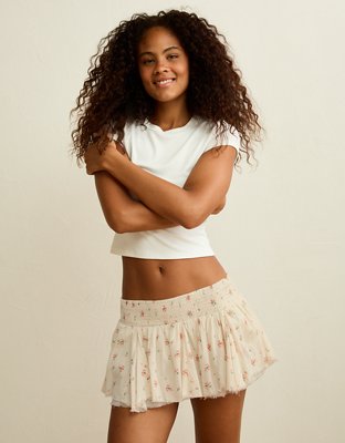 Женская юбка American Eagle AE Low-Rise Smocked-Waist Micro, цвет: Кремовый — фото 4