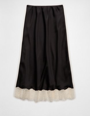 AE Satin Lace Hem Slip Midi Skirt