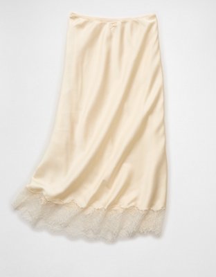 AE Satin Lace Hem Slip Midi Skirt