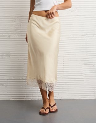 AE Satin Lace Hem Slip Midi Skirt