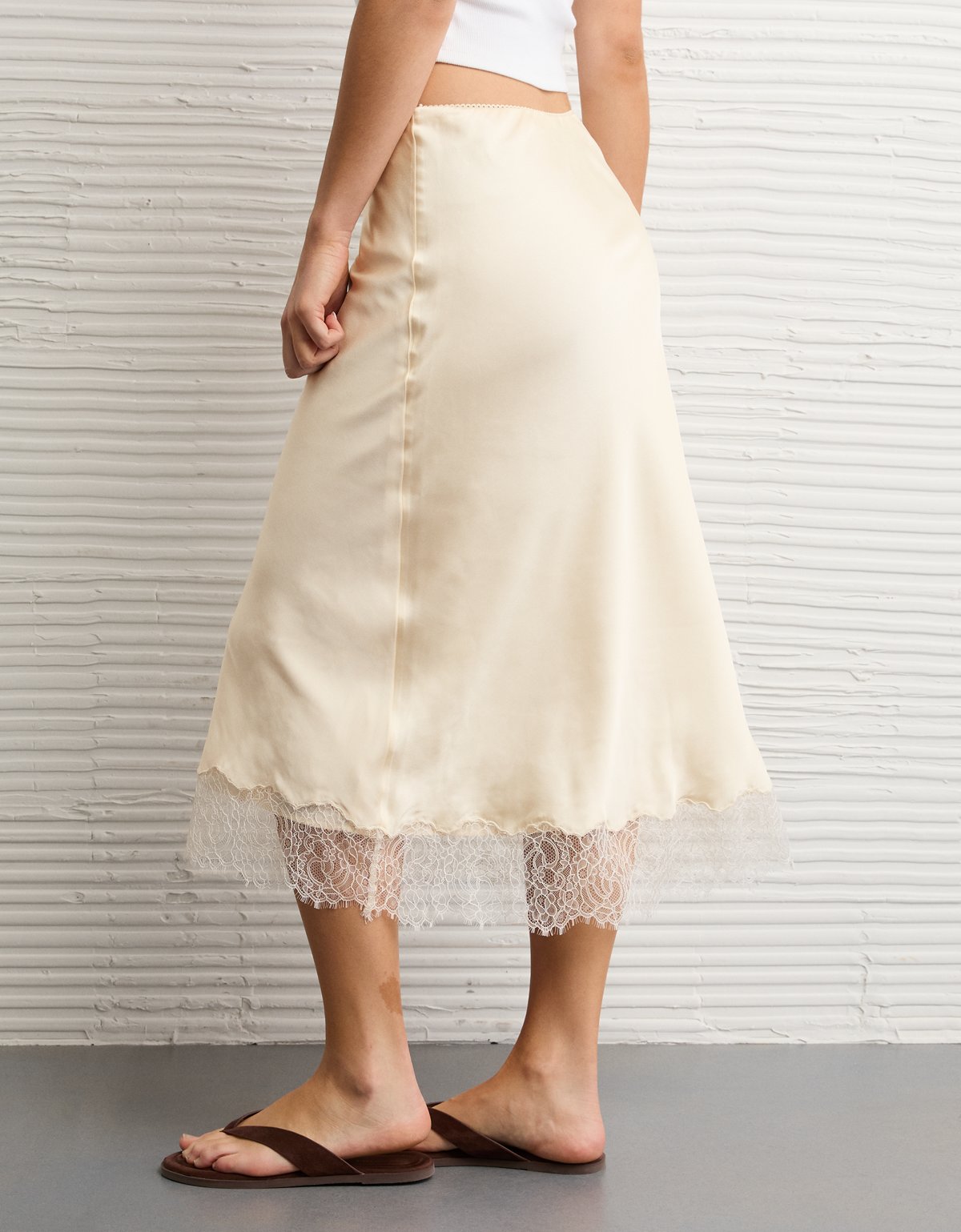 AE Satin Lace Hem Slip Midi Skirt - image 5