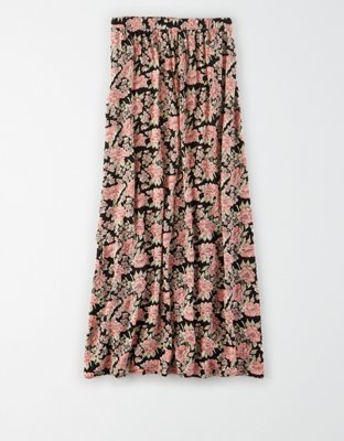 AE High-Waisted Floral Slit Midi Skirt