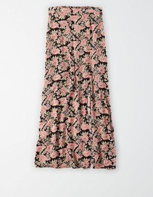 AE High-Waisted Floral Slit Midi Skirt