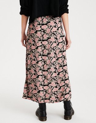 AE High-Waisted Floral Slit Midi Skirt