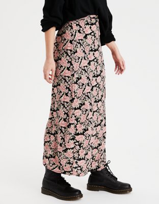 AE High-Waisted Floral Slit Midi Skirt