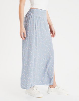 AE High-Waisted Floral Slit Midi Skirt