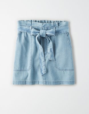 AE High-Waisted Denim Paperbag Mini Skirt