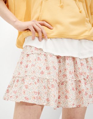 ae floral tiered smocked mini skirt