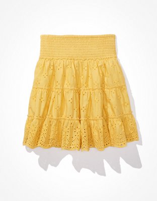 AE Solid Eyelet Tiered Mini Skirt