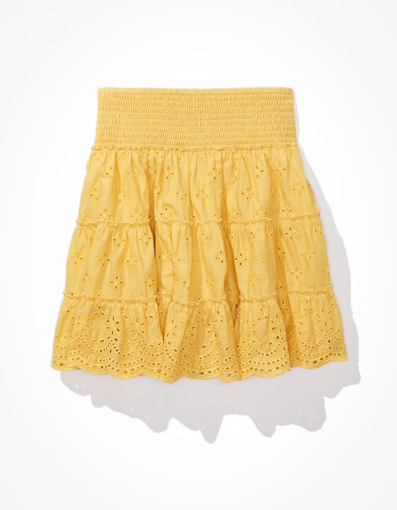 AE Solid Eyelet Tiered Mini Skirt