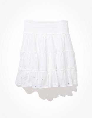AE Solid Eyelet Tiered Mini Skirt