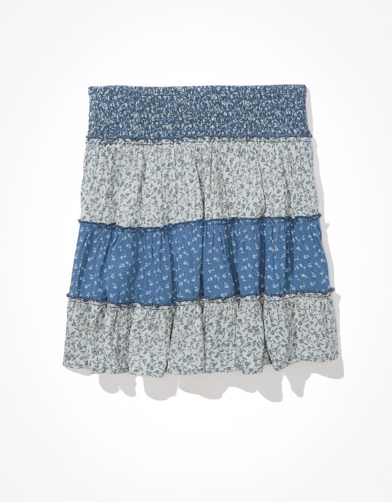 AE Print Mix Tiered Mini Skirt