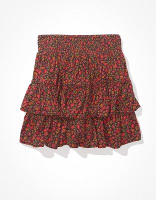 AE Floral Tiered Ruffled Mini Skirt