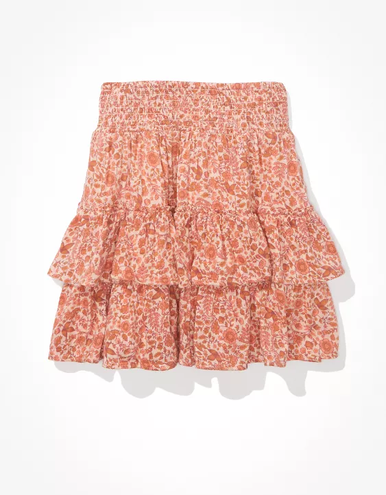 AE Floral Tiered Ruffled Mini Skirt