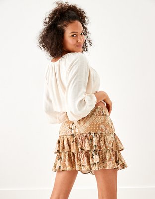 AE Floral Tiered Ruffled Mini Skirt