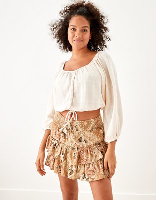 AE Floral Tiered Ruffled Mini Skirt
