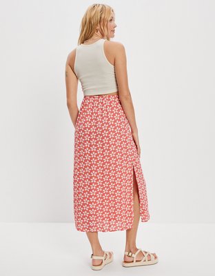 AE Floral High-Waisted Midi Skirt