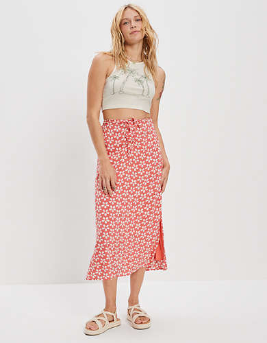 AE Floral High-Waisted Midi Skirt