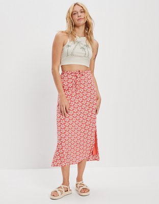 AE Floral High-Waisted Midi Skirt