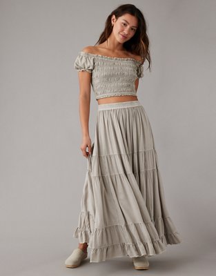 High-Waist Tiered Long Skirt - スカート