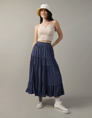 High Rise Tiered Maxi Skirt