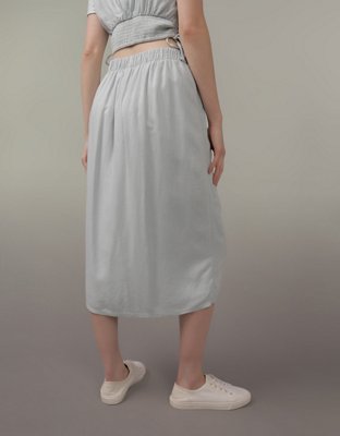 AE Linen-Blend Faux Wrap Midi Skirt