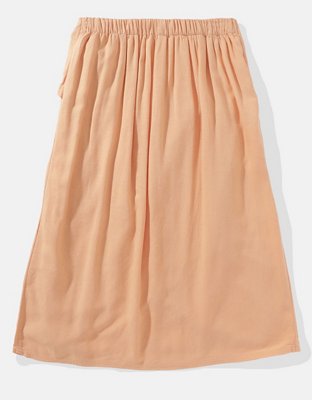 AE Linen-Blend Faux Wrap Midi Skirt