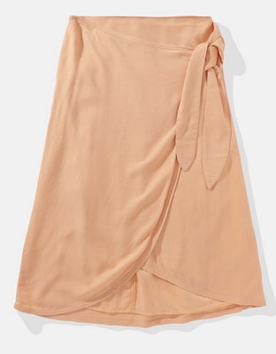 AE Linen-Blend Faux Wrap Midi Skirt