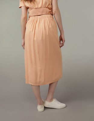 AE Linen-Blend Faux Wrap Midi Skirt